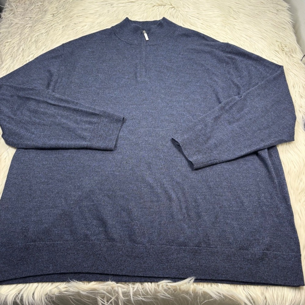 Fairlane Men's 3XL Marled Blue 1/4 Zip Mock Neck Merino Wool Sweater Preppy